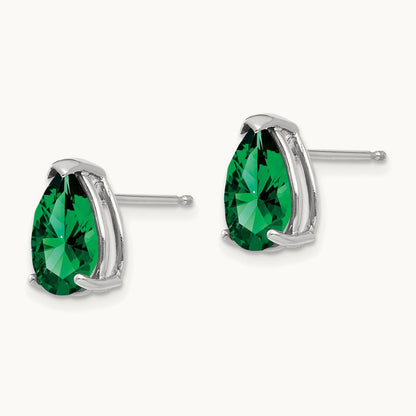 Mount St. Helens Pear Stud Earrings, 14K White Gold