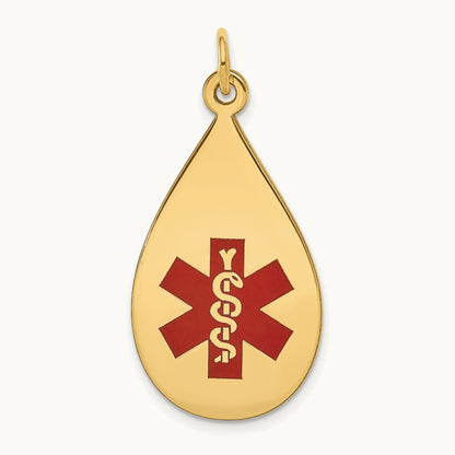 Red Enamel Medical Jewelry Pendant, 14K