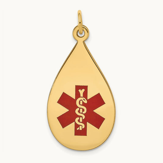 Red Enamel Medical Jewelry Pendant, 14K