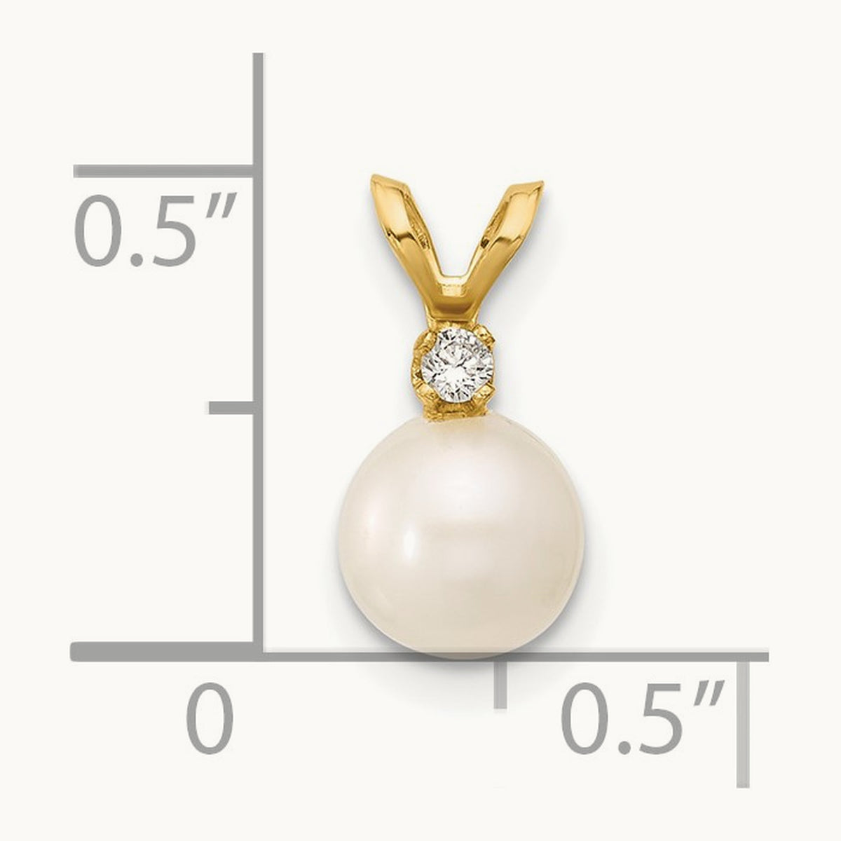 6- Round White Freshwater Cultured Pearl Diamond Pendant, 7mm, 14K