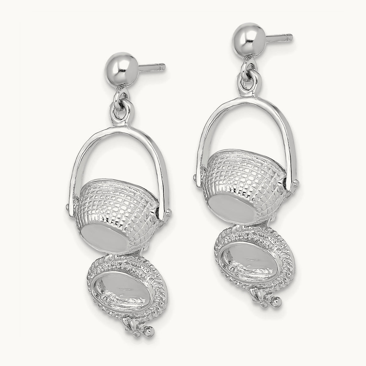 3-D Nantucket Basket Dangle Earrings — 14K White Gold