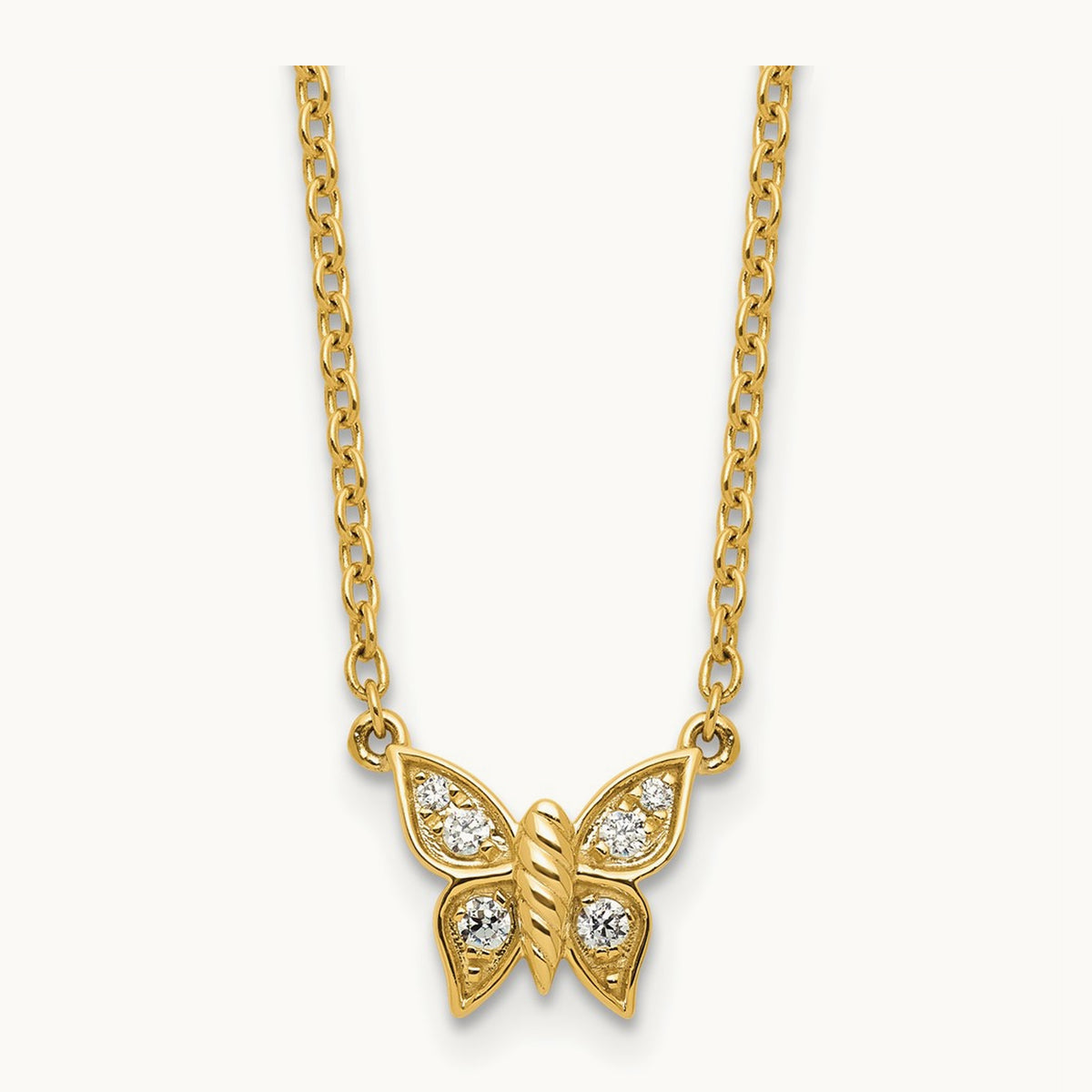 Polished Diamond Butterfly Necklace, 14K