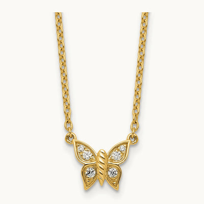 Polished Diamond Butterfly Necklace, 14K