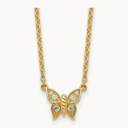 Polished Diamond Butterfly Necklace, 14K