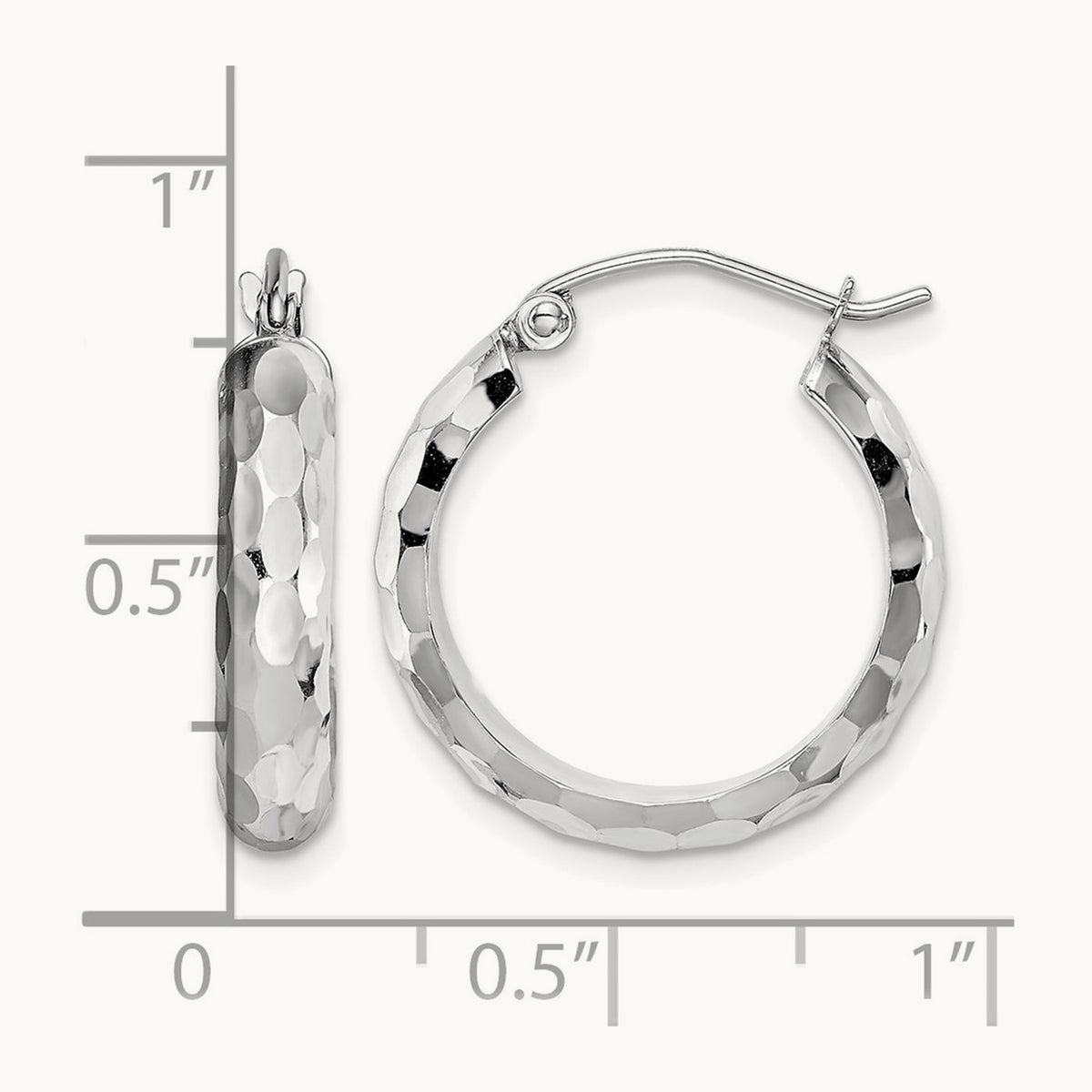Diamond-cut Hoop Earrings, 14K White Gold