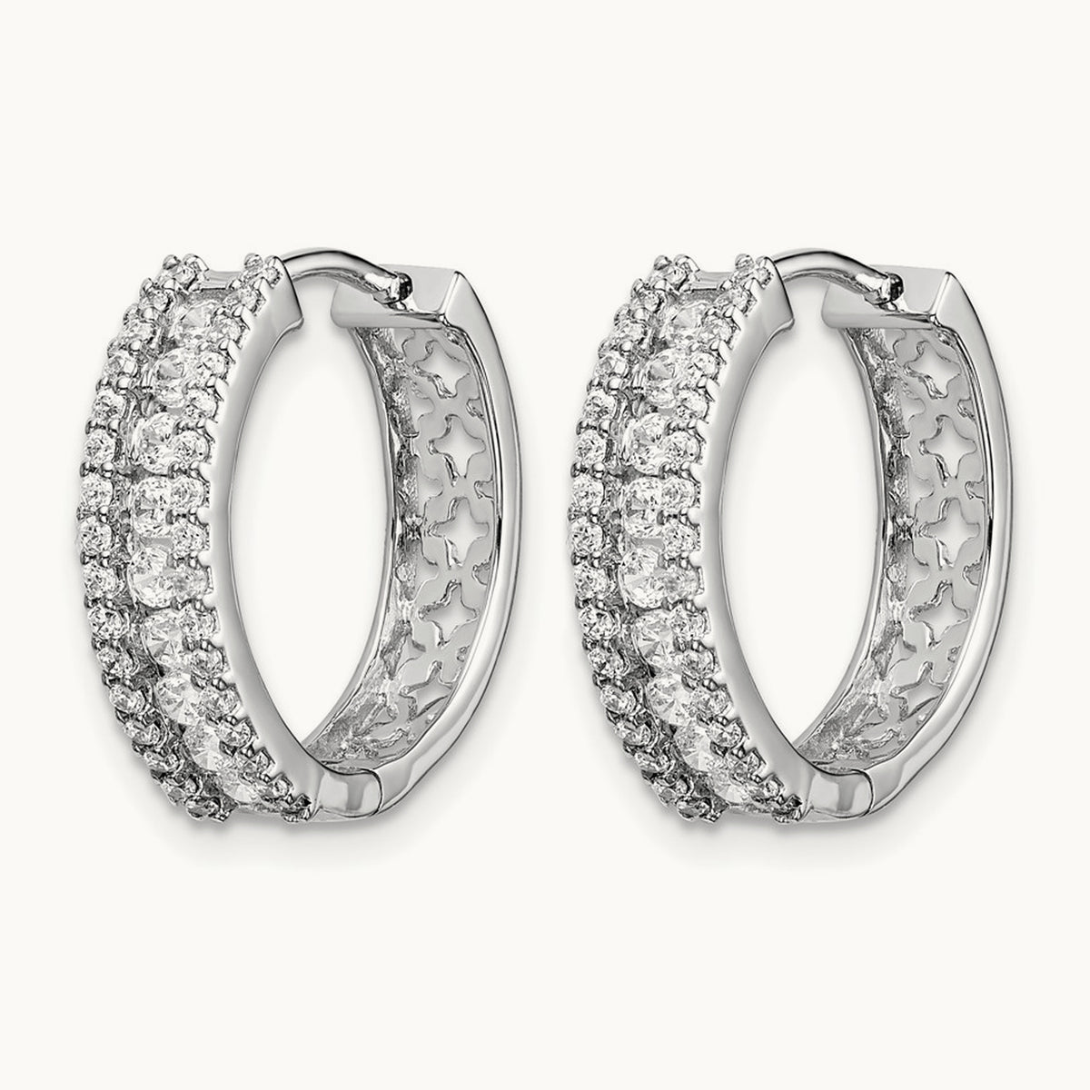 Diamond Hinged Hoop Earrings, 14K White Gold