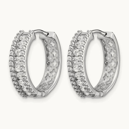 Diamond Hinged Hoop Earrings, 14K White Gold