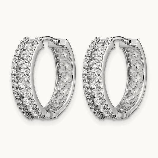Diamond Hinged Hoop Earrings, 14K White Gold