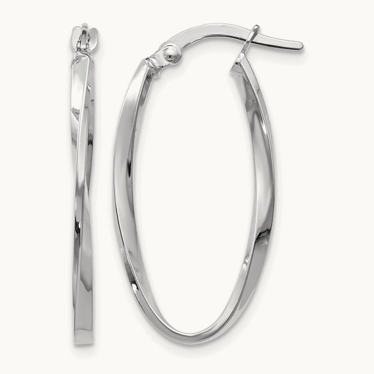 Twisted Oval Hoop Earrings — 14K White Gold