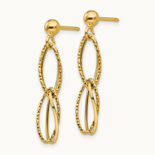 Polished Textured Post Dangle Earrings, 14K Gold