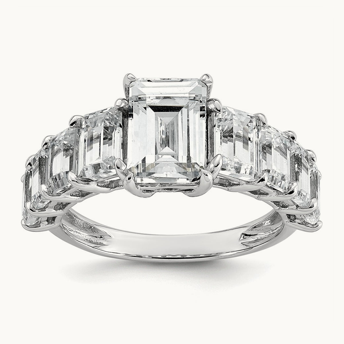 Emerald Shared Prong Engagement Ring, 5.00 ct tw Lab-Grown Diamond — 14K White Gold