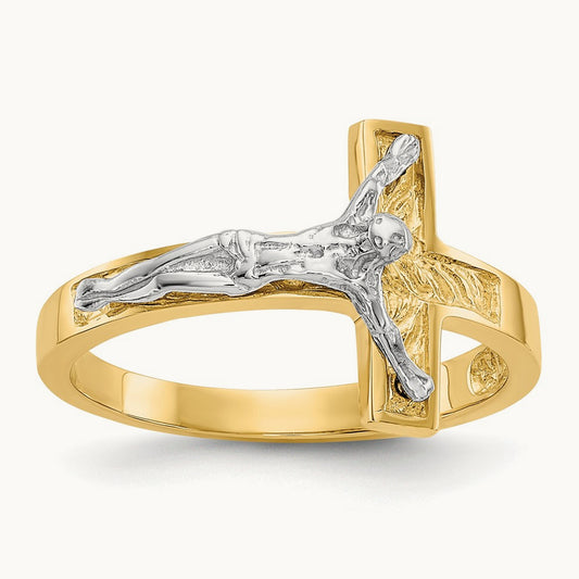 Polished Crucifix Ring, 14K Two-tone