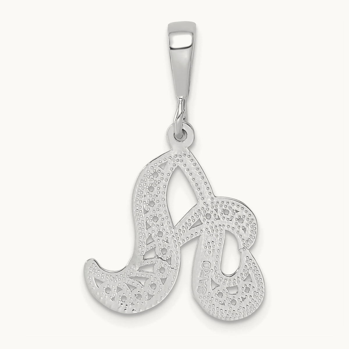 Solid Polished Script Filigree Initial Pendant — A
