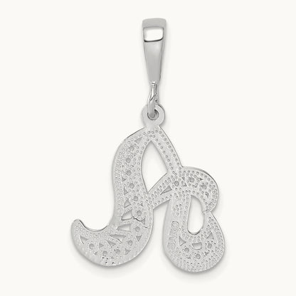 Solid Polished Script Filigree Initial Pendant — A