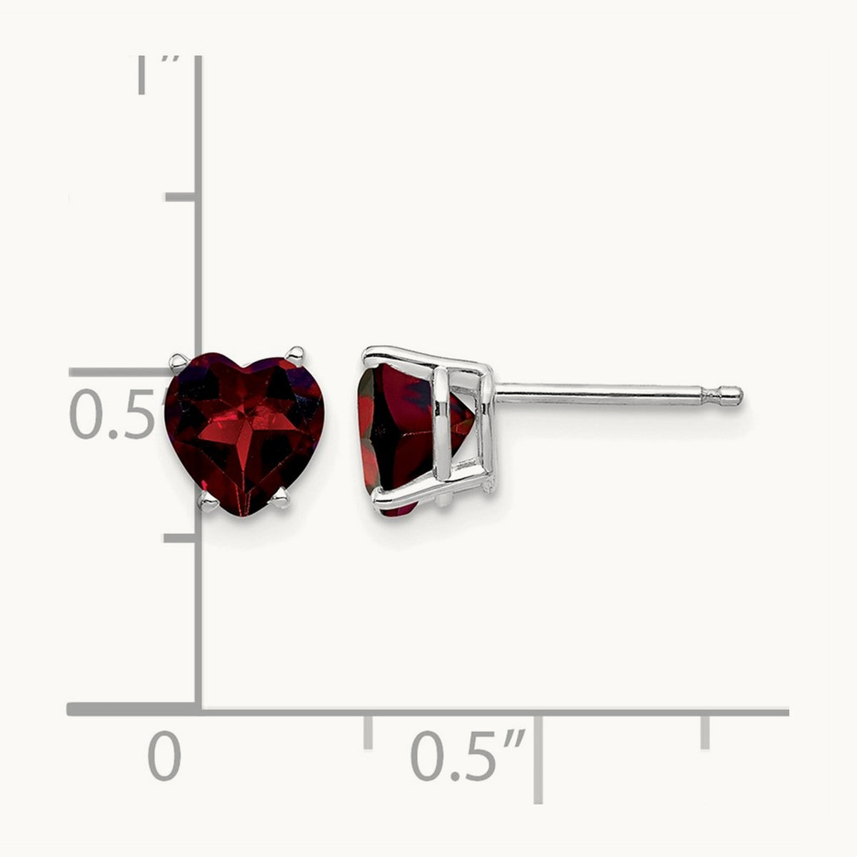 Heart Garnet Earrings, 6mm, 14K White Gold