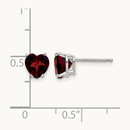 Heart Garnet Earrings, 6mm, 14K White Gold