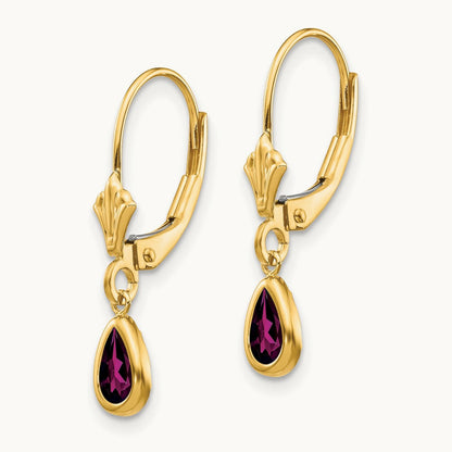 6x4mm Rhodolite Garnet/June Earrings — 14K Yellow Gold