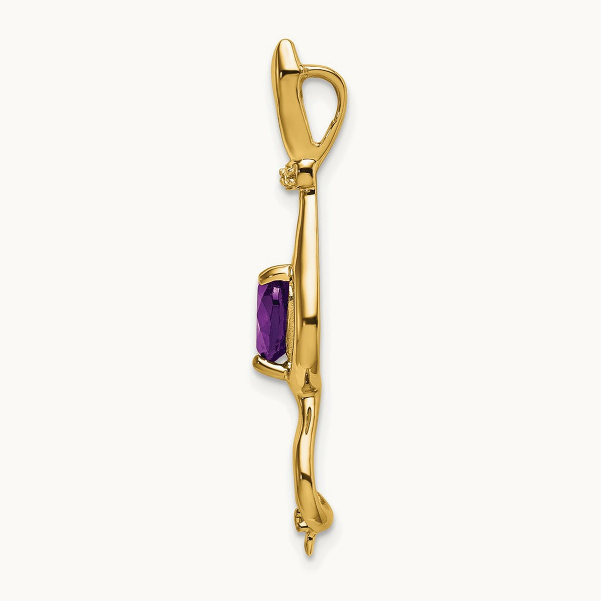 Amethyst and Diamond Cat Pendant — 14K Yellow Gold