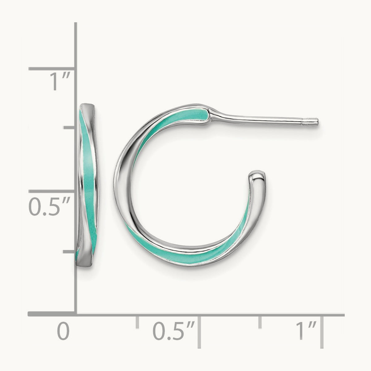 Rhodium-plated Aqua Enameled Hoop Earrings, Sterling Silver — Leslie's