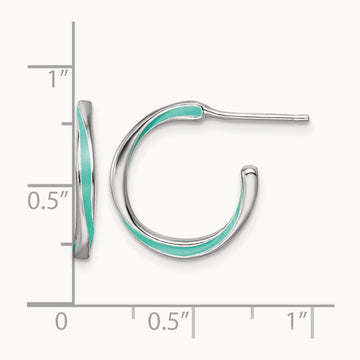 Rhodium-plated Aqua Enameled Hoop Earrings, Sterling Silver — Leslie's