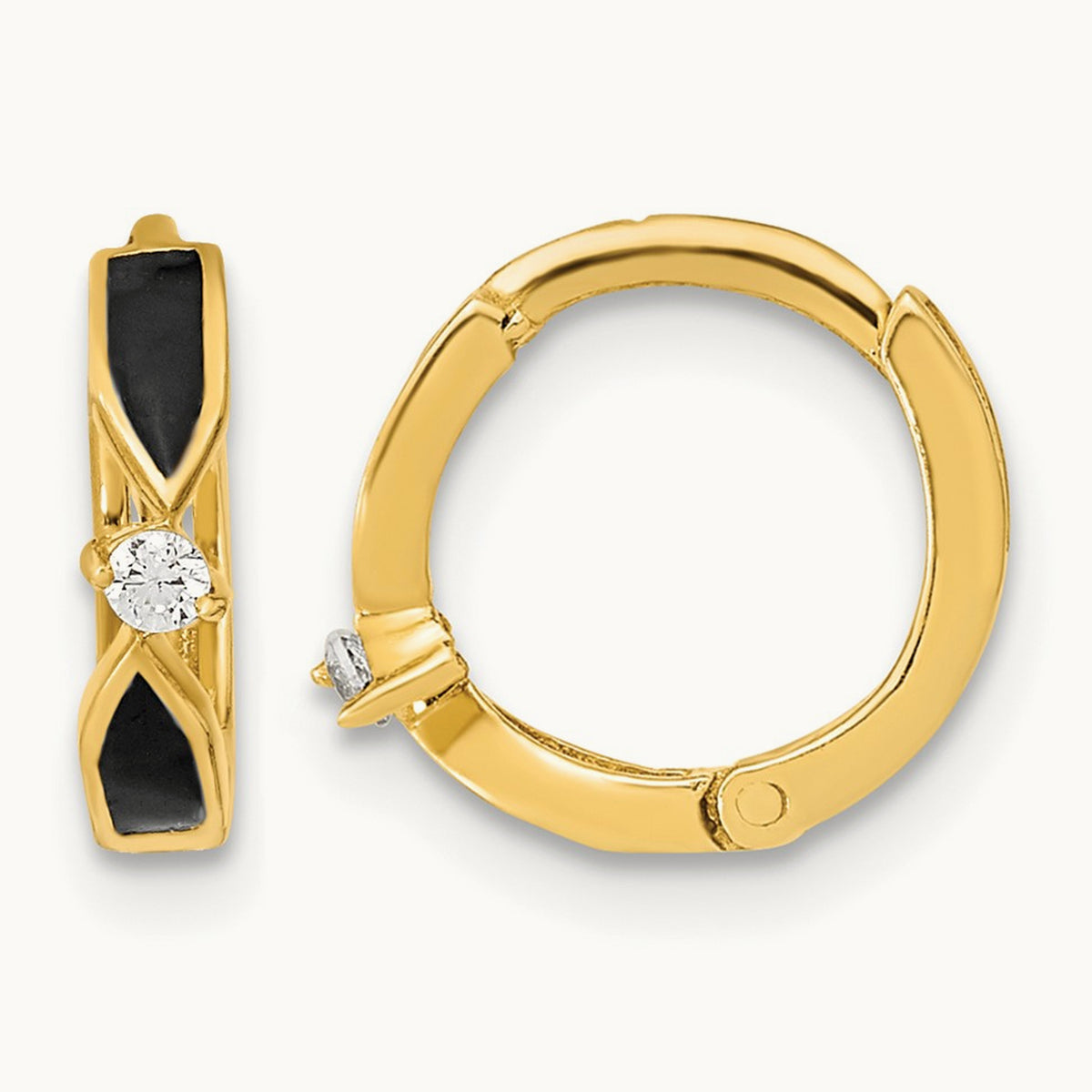 Polished Black Onyx Hoop Earrings, 14K