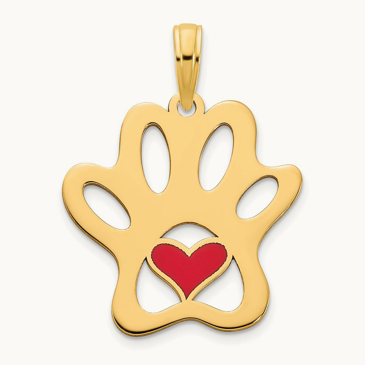Epoxy Paw Print with Heart Pendant, 14K