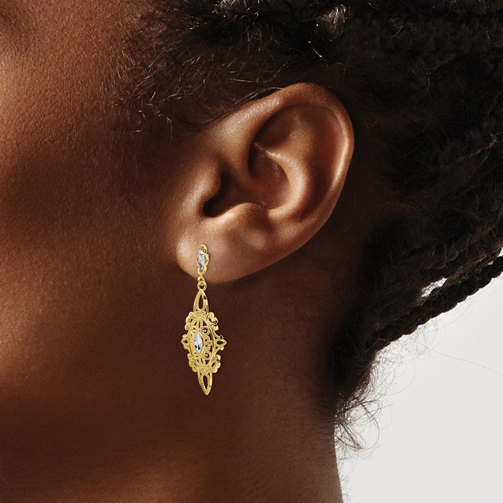 Diamond-cut Filigree Earrings — 14K Two-Tone Gold