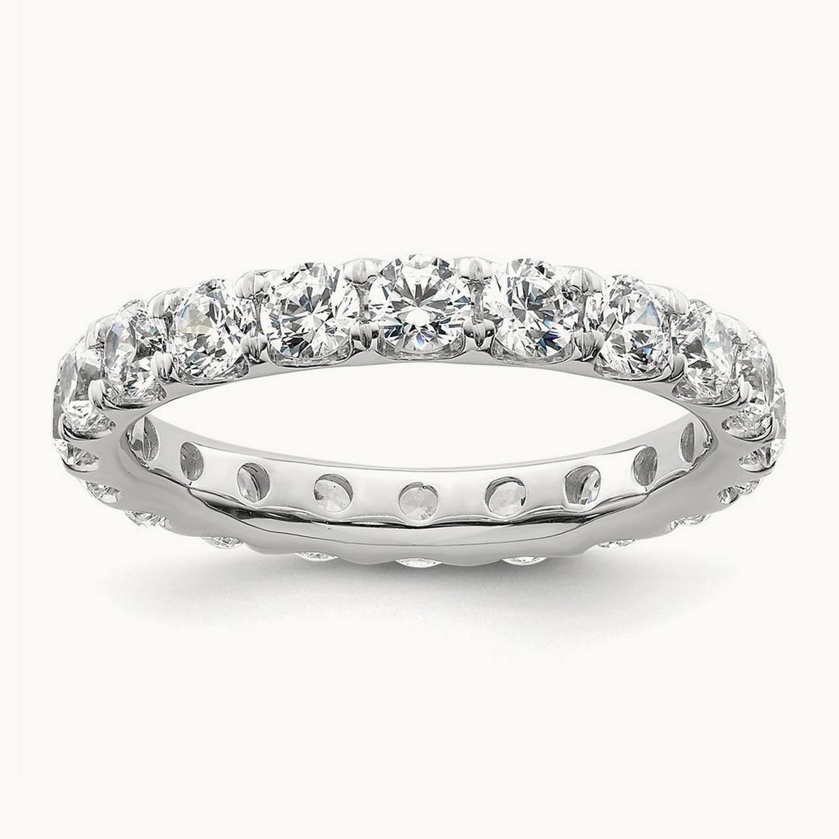 Polished U Shared Prong 3ct Diamond Eternity Band, 14K Gold in 14K White Gold