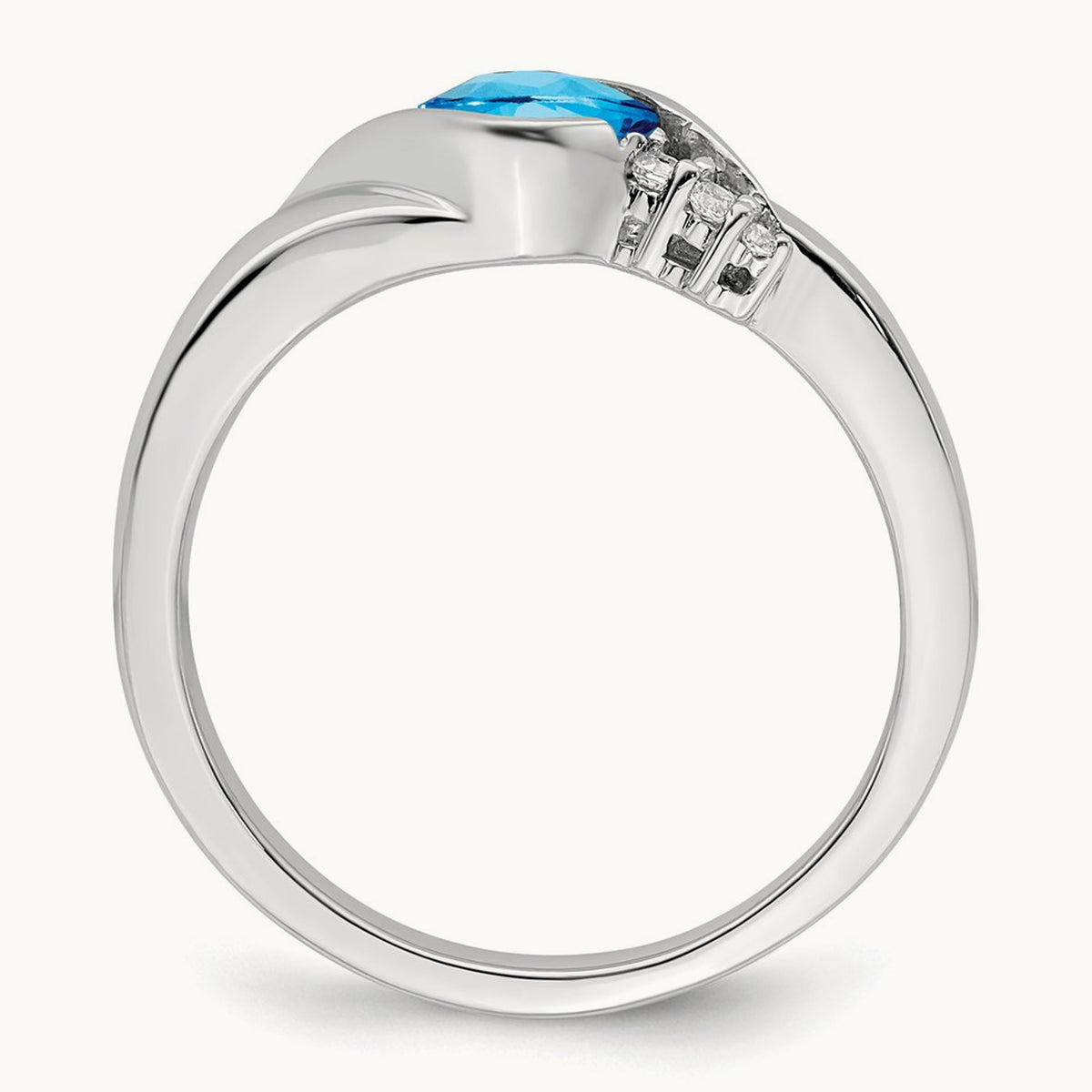 Blue Topaz and Diamond Ring — 14K White Gold, 7
