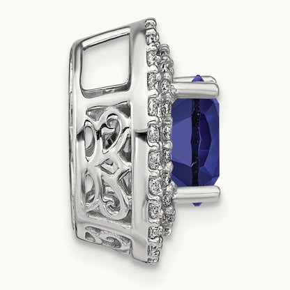 Created Blue Sapphire Chain Slide, 0.20 ct tw Lab-Grown Diamond