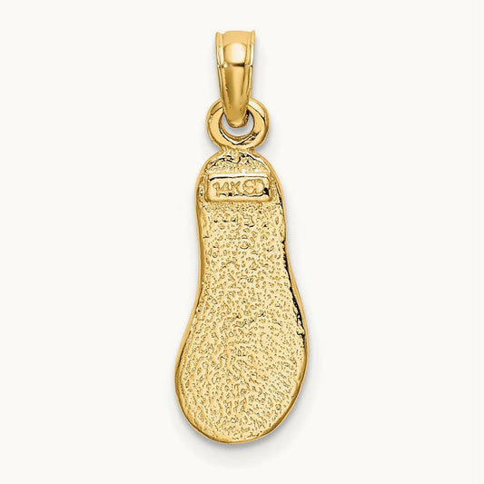 3D W/ Green Enamel Single Flip-Flop Charm, 14K