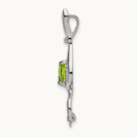 Peridot and Diamond Cat Pendant — 14K White Gold