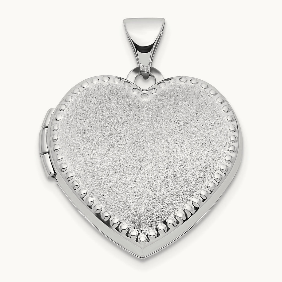 Brushed with Beaded Edge Heart Locket — 14K White Gold