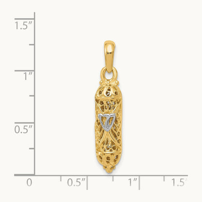 w/ White Rhodium Mezuzah W/Shin Charm, 14K