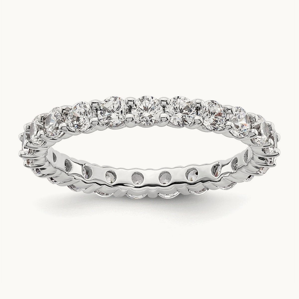 Polished Shared Prong Diamond Eternity Band — 14K White Gold, 2.07 ct, 9
