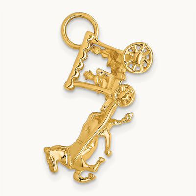 Solid Polished 3-Dimensional Horse and Carriage Charm, 14K