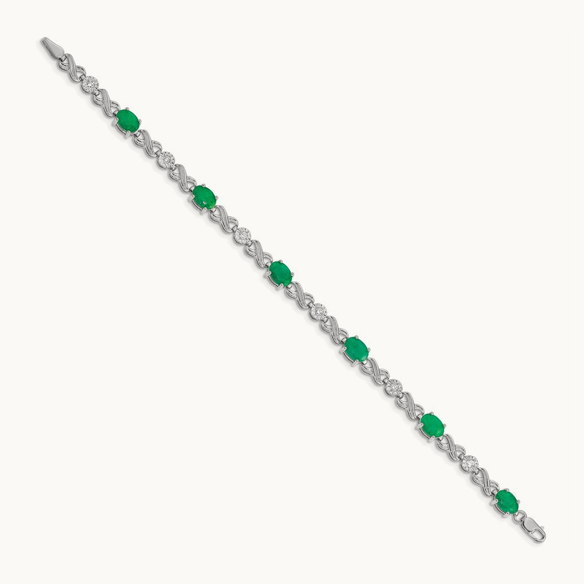 Diamond and Emerald Infinity Bracelet — 14K White Gold