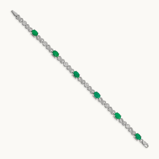 Diamond and Emerald Infinity Bracelet — 14K White Gold