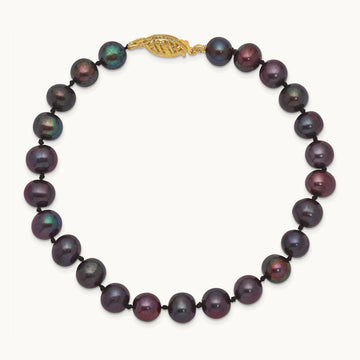 6- Black Near Round Freshwater Cultured Pearl Bracelet, 7mm, 14K