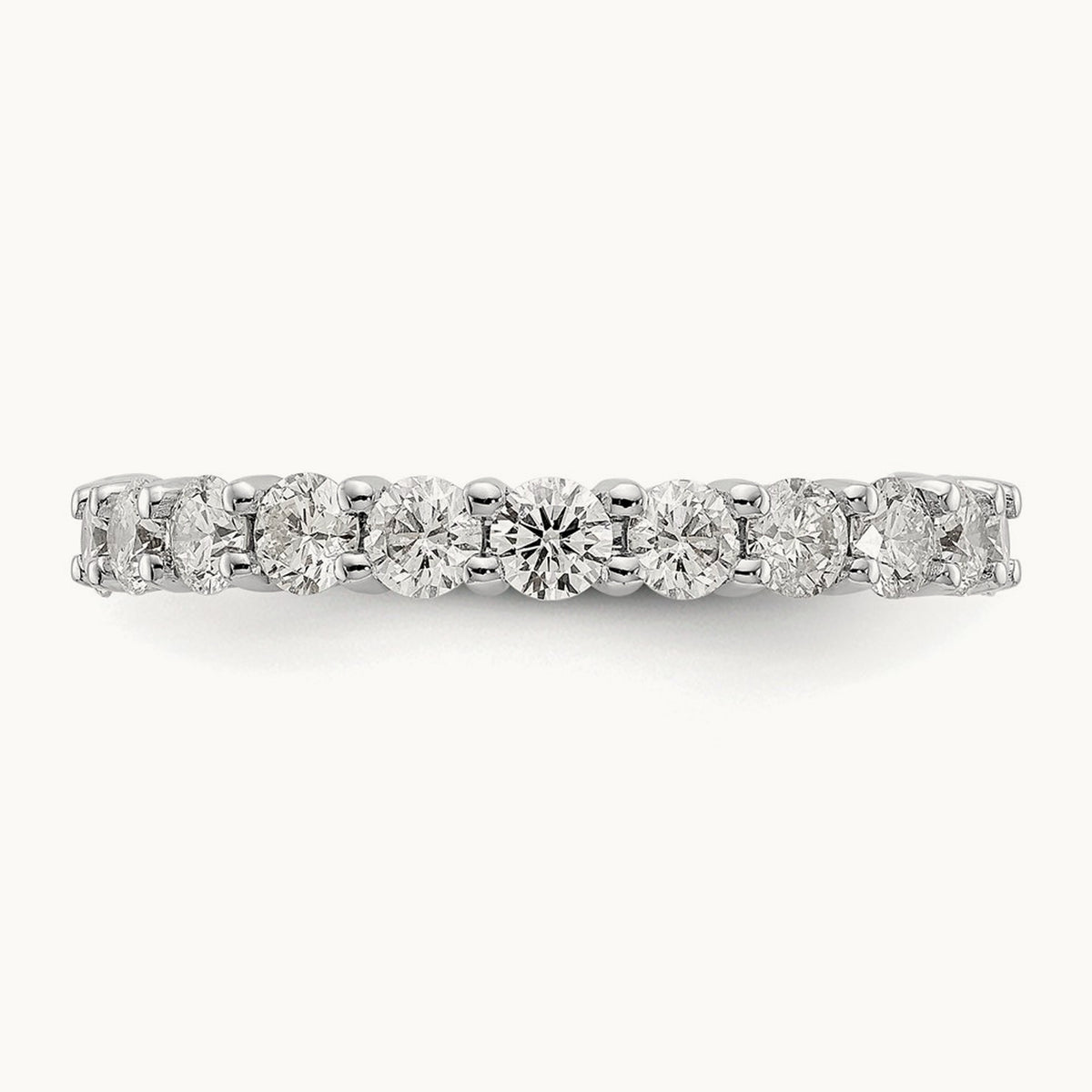 Polished Shared Prong Diamond Eternity Band — 14K White Gold, 1.86 ct, 7