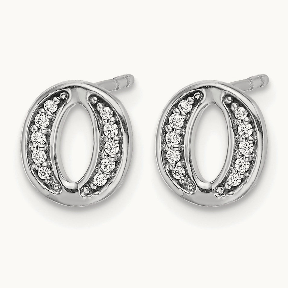 Diamond Initial O Earrings, 14K White Gold