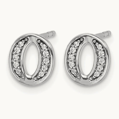 Diamond Initial O Earrings, 14K White Gold