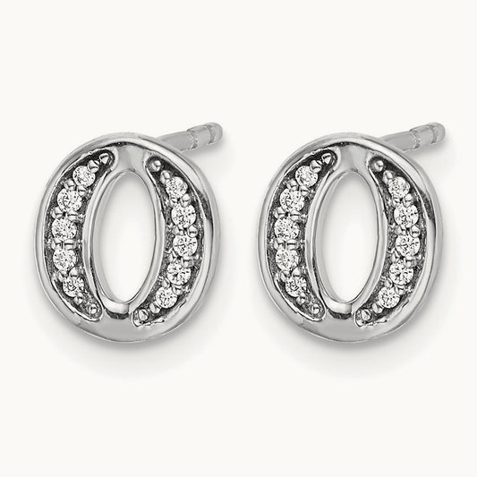 Diamond Initial O Earrings, 14K White Gold