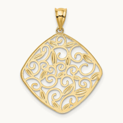 w/Rhodium Diamond-Cut Filigree Swirl Pendant, 14K