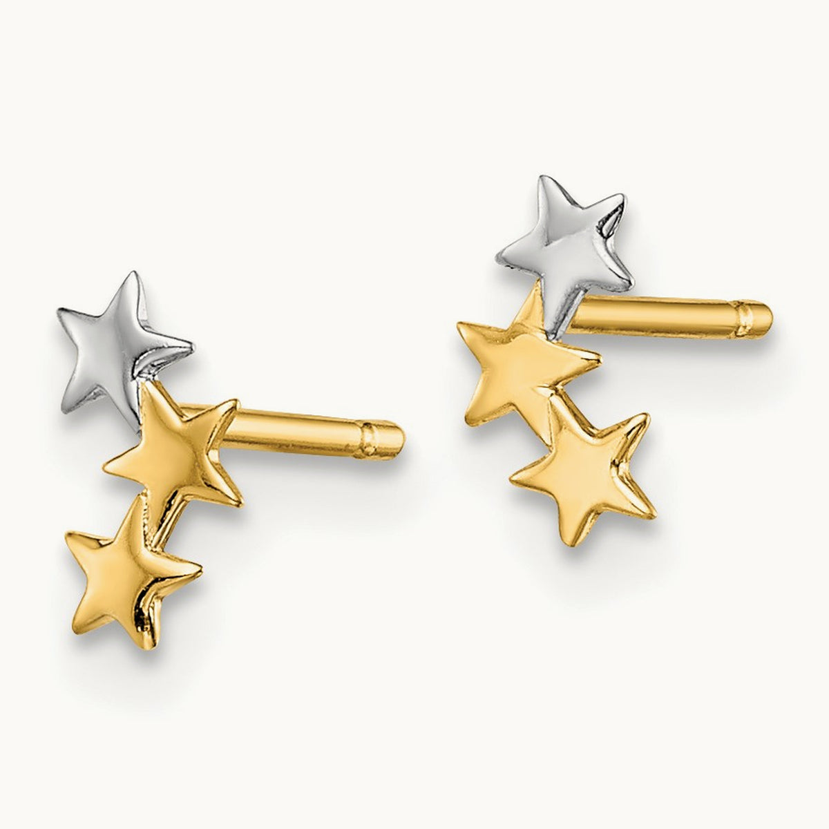Madi K & White Rhodium 3-Star Post Earrings, 14K