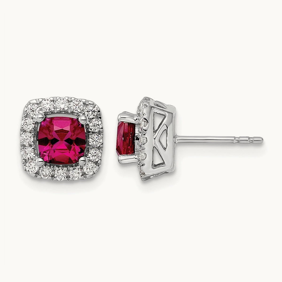 July Birthstone Created Ruby Post Earrings, 0.50 ct tw Lab-Grown Diamond
