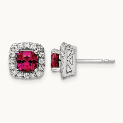 July Birthstone Created Ruby Post Earrings, 0.50 ct tw Lab-Grown Diamond
