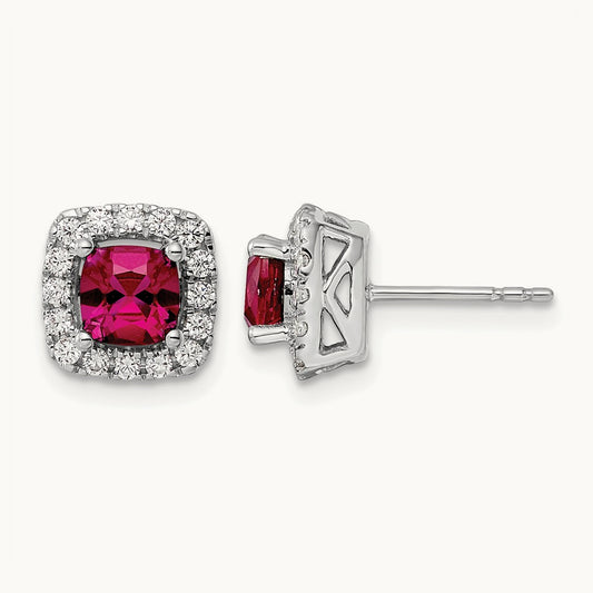 July Birthstone Created Ruby Post Earrings, 0.50 ct tw Lab-Grown Diamond
