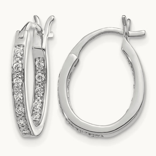 Diamond In/Out Hoop Earrings, 14K White Gold