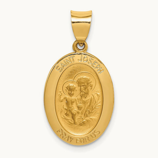 Polished and Satin St Joseph Medal Hollow Pendant — photo set